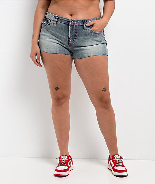 True Religion Joey Wing Big T Flap Blue Wash Shorts | Zumiez
