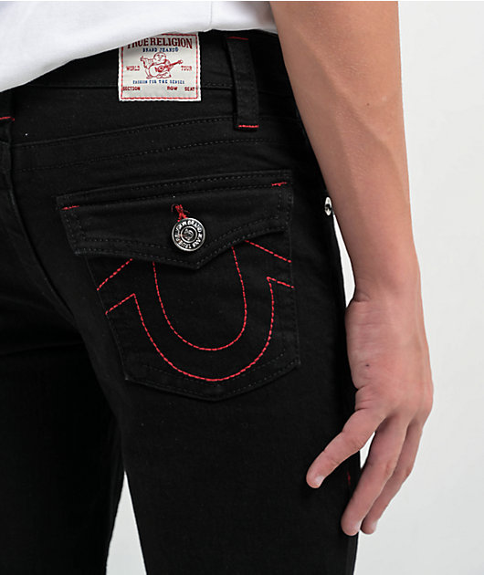True Religion Kids Ricky Black & Red Relaxed Straight Leg Jeans