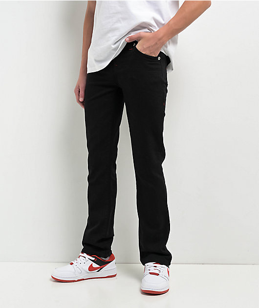 True Religion Kids Ricky Black & Red Relaxed Straight Leg Jeans