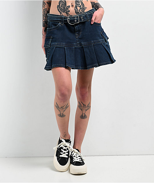 True Religion La Serena Belted Denim Cargo Skirt | Zumiez