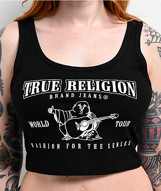 True Religion Logo Black Crop Tank Top | Zumiez