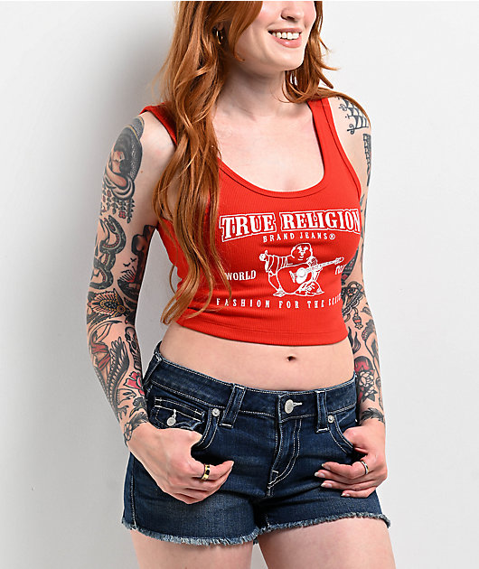 True Religion Logo Fiery Red Crop Tank Top | Zumiez