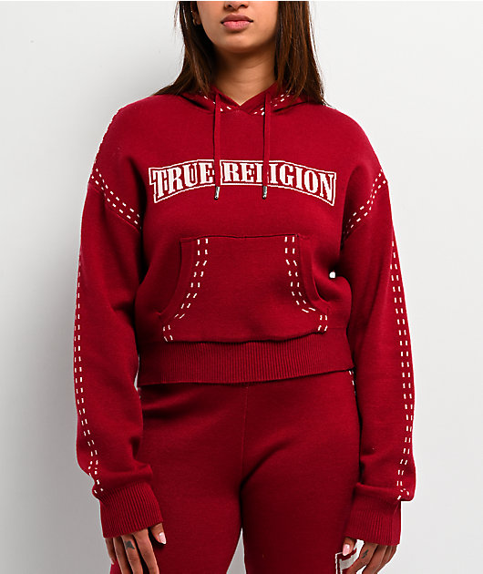 True Religion Logo Rhubarb Red Hooded Sweater | Zumiez