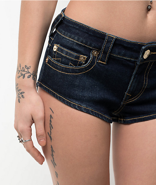 True Religion Low Rise Dark Wash Shorty Shorts