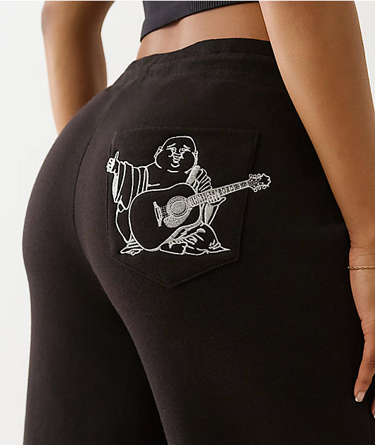 True Religion Lurex Buddha Black Straight Leg Sweatpants