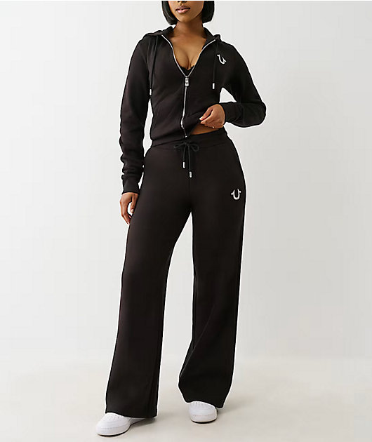 True Religion Lurex Buddha Black Straight Leg Sweatpants