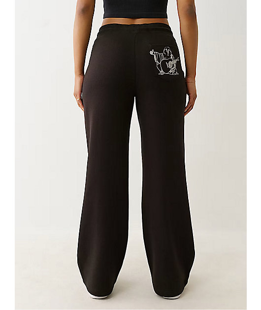 True Religion Lurex Buddha Black Straight Leg Sweatpants