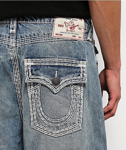 true religion jeans 値引き中‼️ True Religion Mikey Super QT Flap Gridiron Blue Wash Ultra Wide