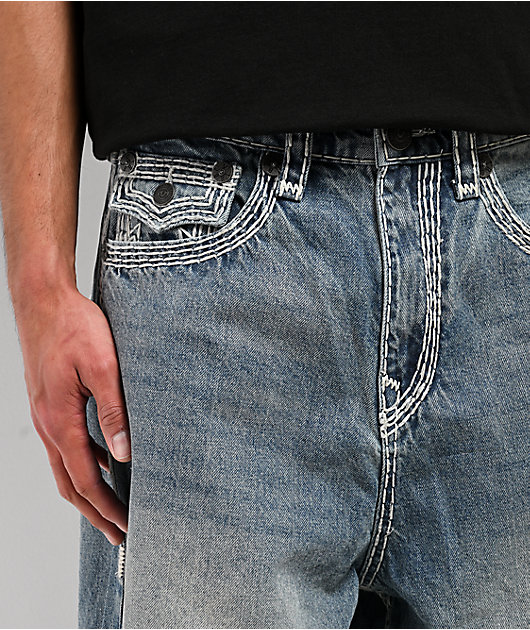 True Religion Mikey Super QT Flap Gridiron Blue Wash Ultra Wide