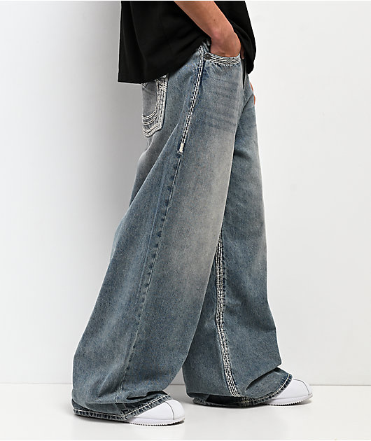 True Religion Mikey Super QT Flap Gridiron Blue Wash Ultra Wide