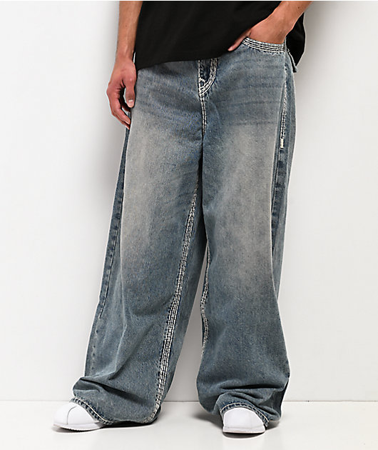 True Religion Mikey Super QT Flap Gridiron Blue Wash Ultra Wide