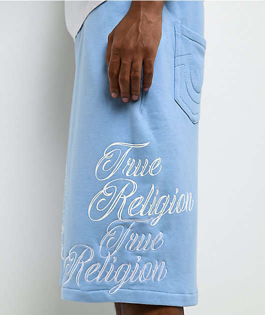 True Religion Mikey Tiger Script Blue Baggy Sweat Shorts