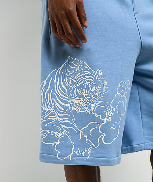 True Religion Mikey Tiger Script Blue Baggy Sweat Shorts