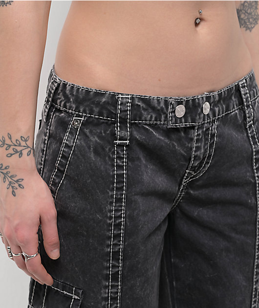 True Religion Natalie Jet Black Wash Low Rise Cargo Jeans