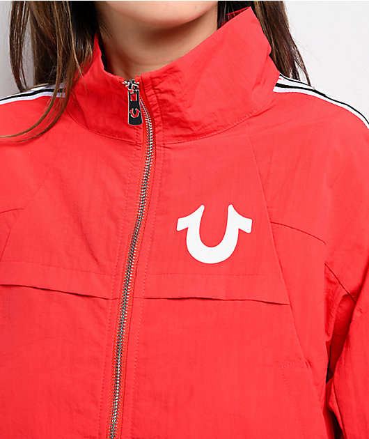 True Religion Nylon Red Shrunken Track Jacket
