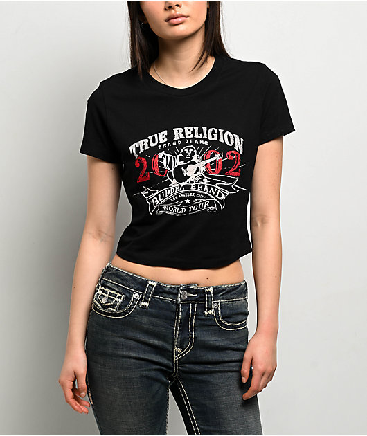 True Religion OG Crystal Buddha Black Crop T-Shirt | Zumiez