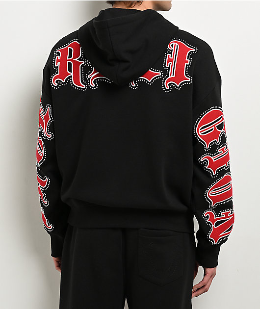 True Religion Old English Patch Black Boxy Zip Hoodie