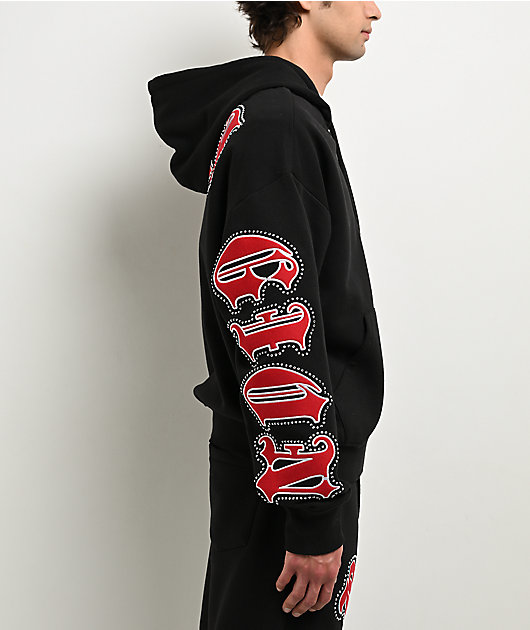 True Religion Old English Patch Black Boxy Zip Hoodie