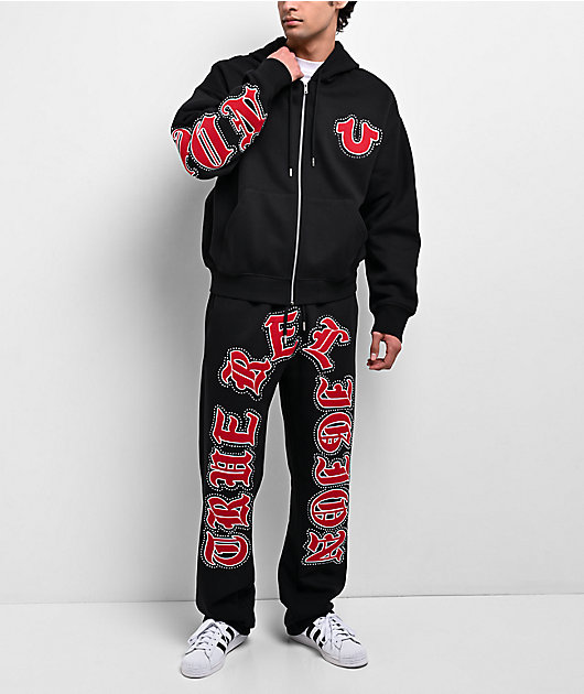 True Religion Old English Patch Black Sweatpants