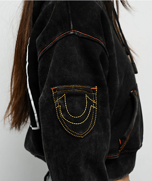 True Religion Old Multi SRS Black Wash Crop Hoodie