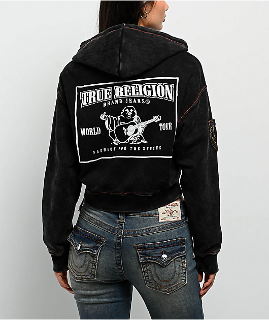 True Religion Old Multi SRS Black Wash Crop Hoodie | Zumiez