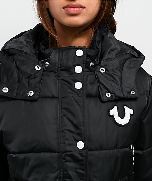 True Religion Patched Black Crop Puffer Jacket