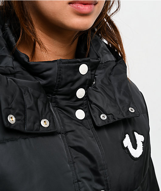 True Religion Patched Black Crop Puffer Jacket