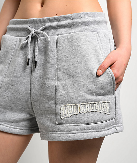 True Religion Patched Grey Sweat Shorts | Zumiez