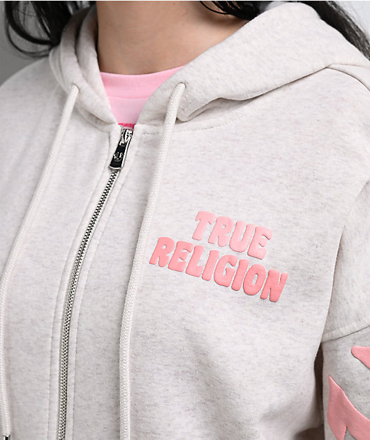 True Religion Puff-Print Heather Grey Zip Hoodie