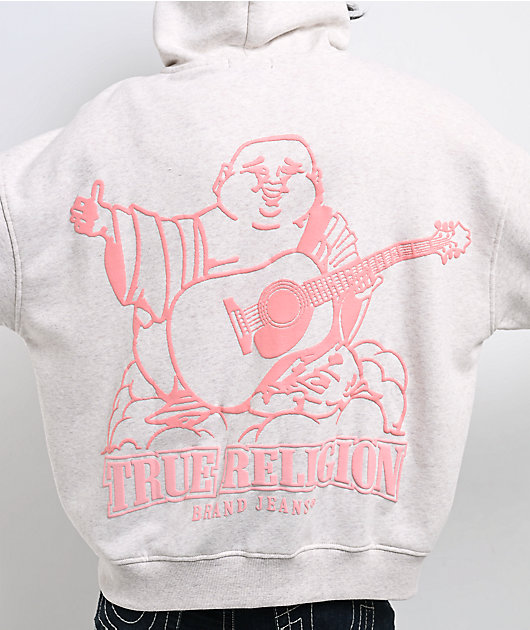 True Religion Puff-Print Heather Grey Zip Hoodie
