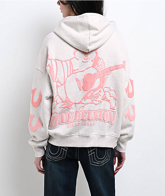 True Religion Puff-Print Heather Grey Zip Hoodie