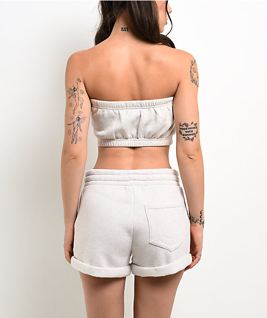 True Religion Puff-Print Heather Oatmeal Tube Top