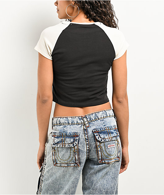 True Religion Raglan Black Crop T-Shirt