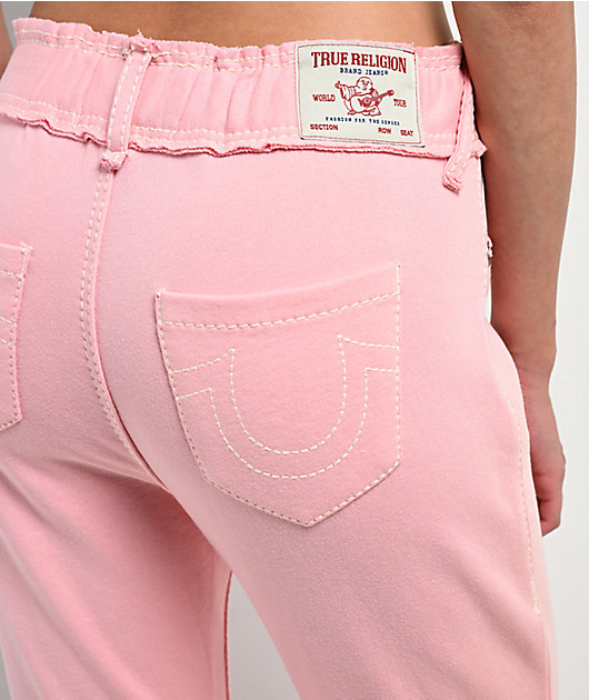 True Religion Raw Edge Big T Candy Pink Flare Sweatpants
