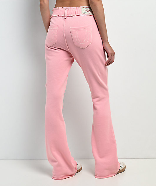 True Religion Raw Edge Big T Candy Pink Flare Sweatpants