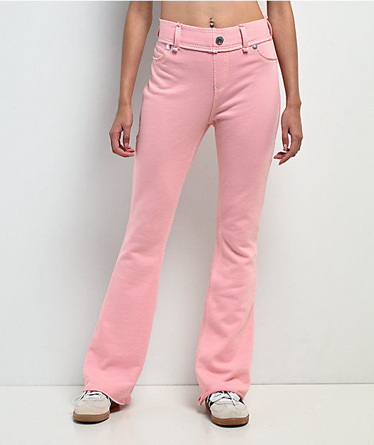 TRUE RELIGION フレアデニム 29×33 ピンク True Religion Raw Edge Big T Candy Pink Flare Sweatpants | Zumiez