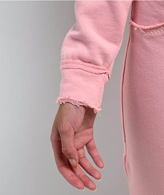 True Religion Raw Edge Shrunken Big T Candy Pink Crop Zip Hoodie