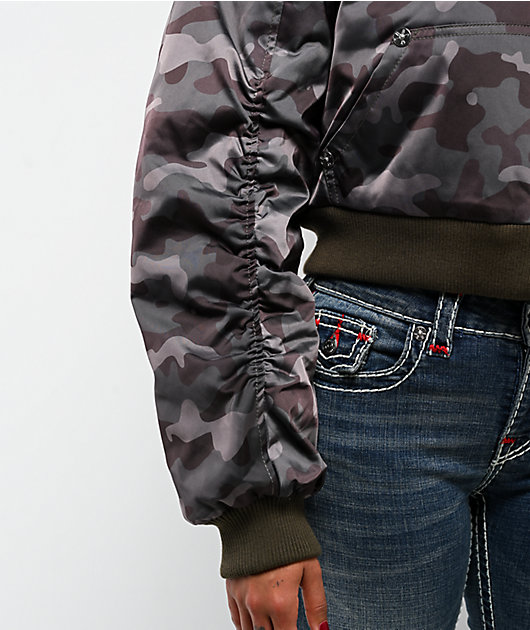 True Religion Relaxed Camo Crop Jacket | Zumiez