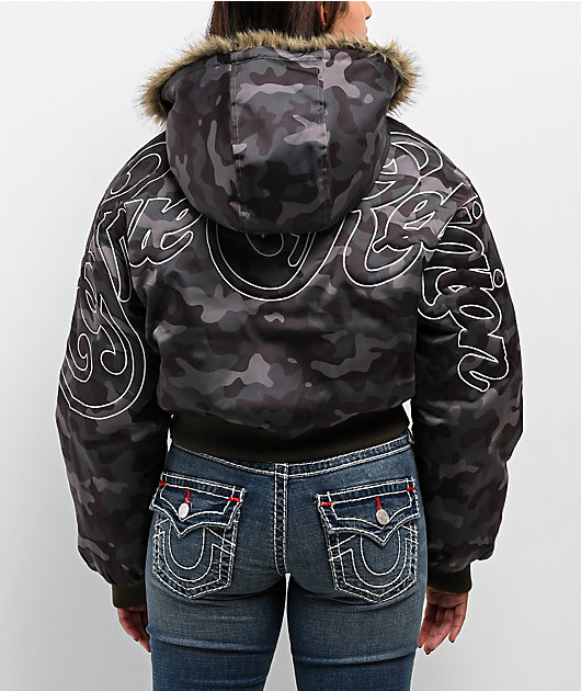 True Religion Relaxed Camo Crop Jacket | Zumiez