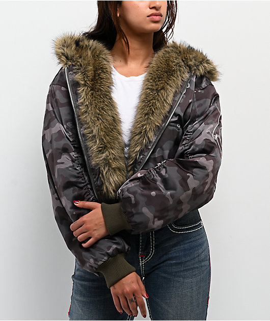 True Religion Relaxed Camo Crop Jacket | Zumiez