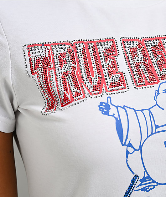 True Religion Rhinestone Buddha Red, White & Blue T-Shirt