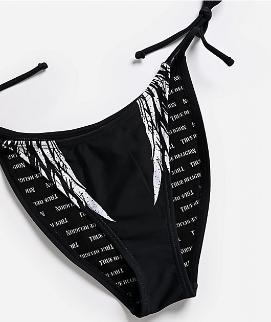 True Religion Rhinestone Wings Black High Leg Bikini Bottom
