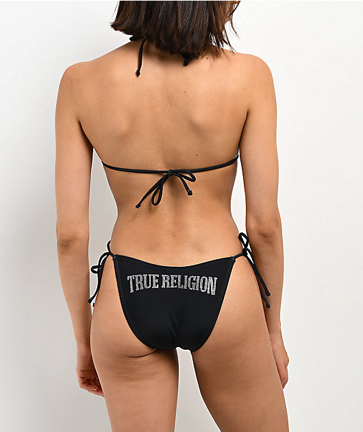True Religion Rhinestone Wings Black High Leg Bikini Bottom