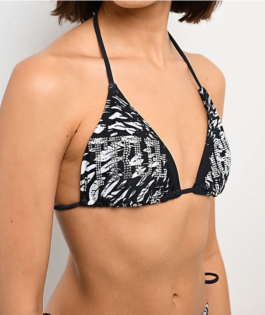 True Religion Rhinestone Wings Black Triangle Bikini Top