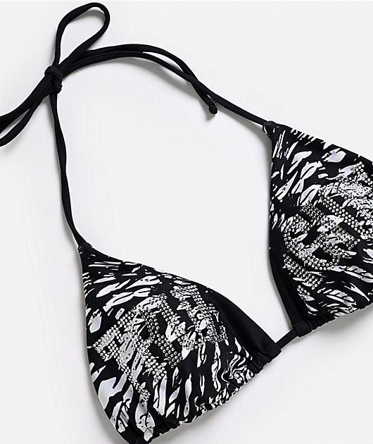 True Religion Rhinestone Wings Black Triangle Bikini Top