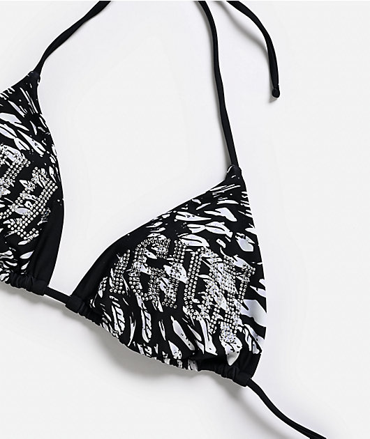 True Religion Rhinestone Wings Black Triangle Bikini Top