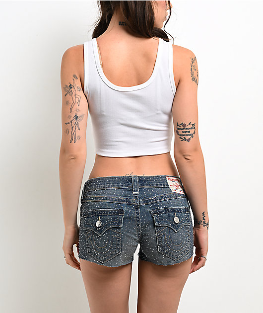 True Religion Ribbed White Button Up Crop Tank Top