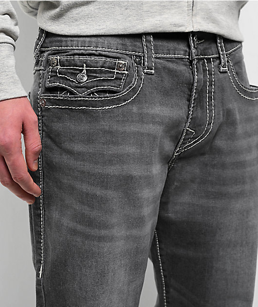 True Religion Ricky Big T Flap Grail Grey Wash Straight Leg Jeans