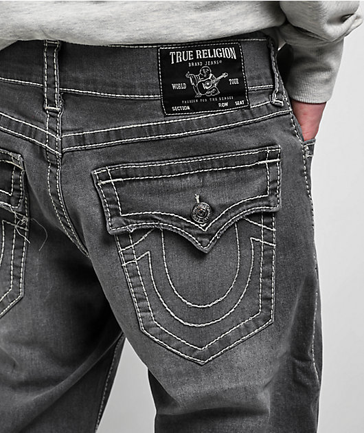 True Religion Ricky Big T Flap Grail Grey Wash Straight Leg Jeans