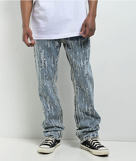 True Religion Ricky Distress Blue Wash Straight Leg Jeans | Zumiez